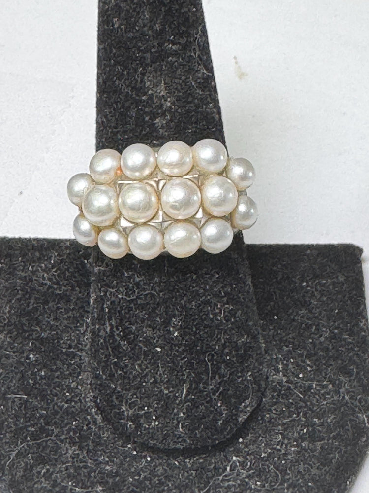 Vintage Honora Sterling Silver Pearl Cluster Dome Ring - Size 9