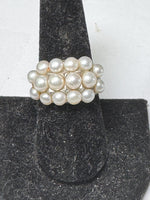 Vintage Honora Sterling Silver Pearl Cluster Dome Ring - Size 9