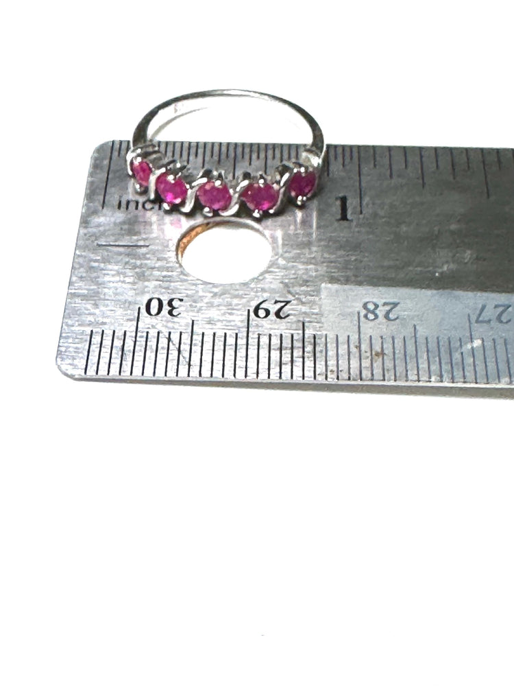 Sterling Silver Ruby Wave Band Ring – Size 5.75 925
