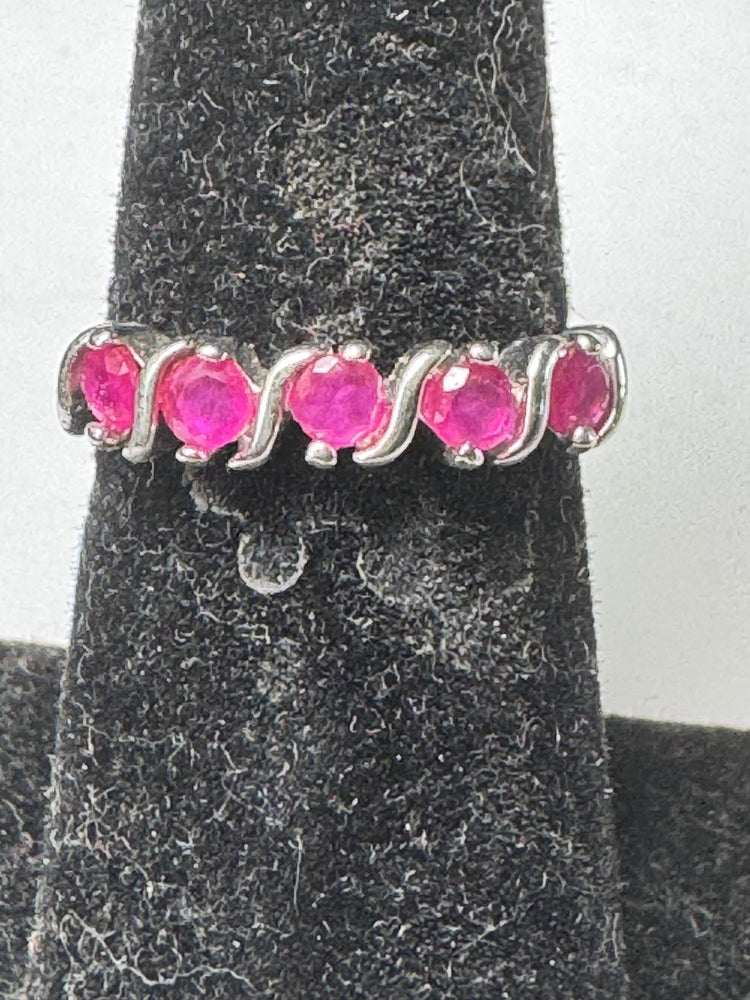 Sterling Silver Ruby Wave Band Ring – Size 5.75 925