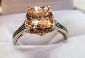 Enchanted Disney Villains Maleficent Morganite & Diamond Ring | 14K Two-Tone Gold | Black Diamond Engagement Ring | Size 8