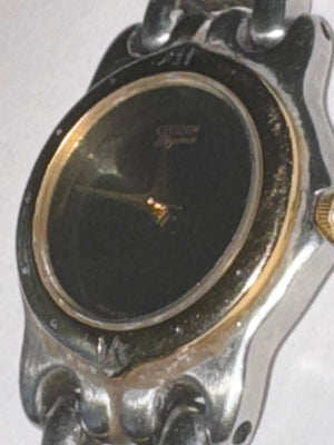 Vintage Citizen Elegance Watch: Two-Tone Black Dial Quartz