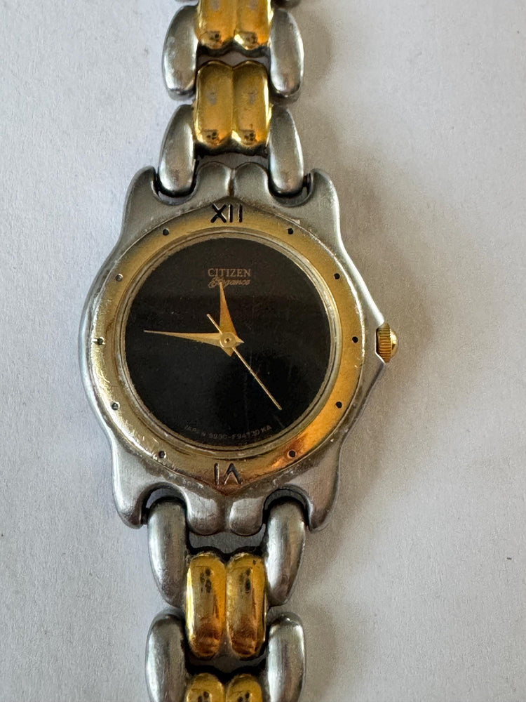 Vintage Citizen Elegance Watch: Two-Tone Black Dial Quartz