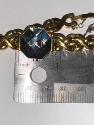 Vintage Lassale Ladies Watch: Octagonal Black Crystal, Gold-Tone Bracelet