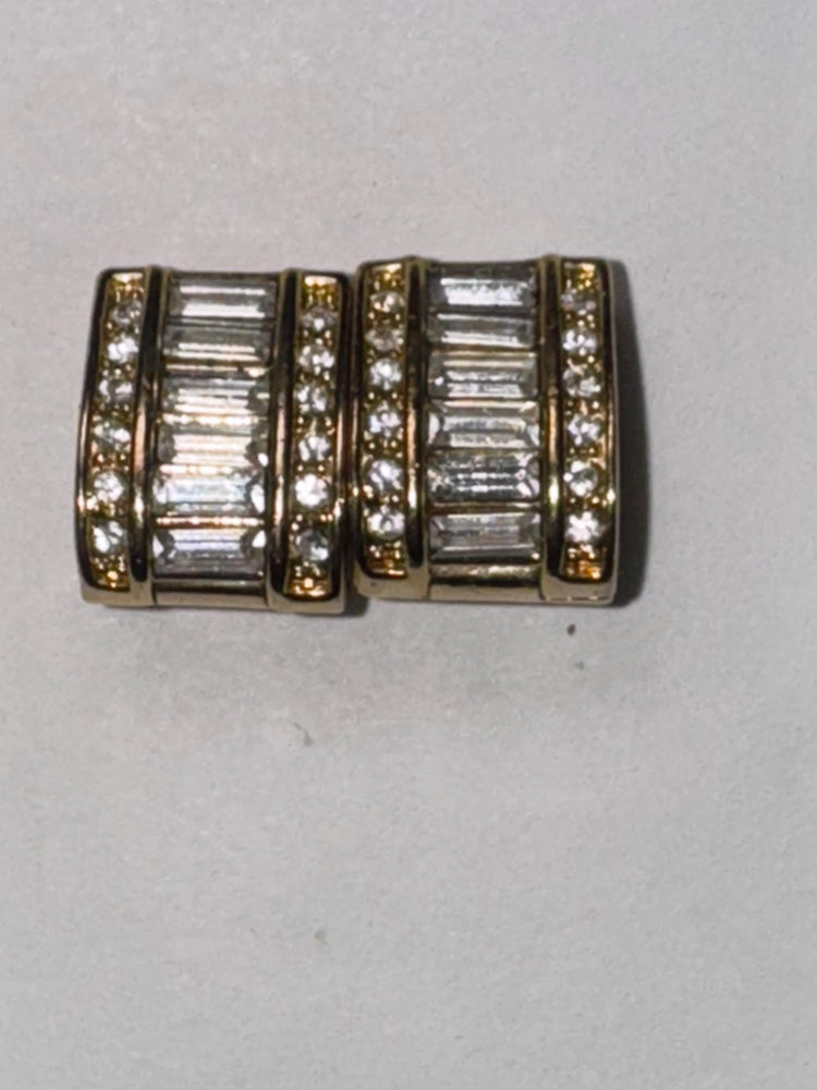 Vintage Swarovski Gold-Tone Baguette and Round Crystal Clip-On Earrings
