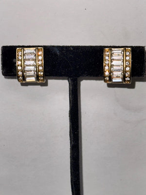 Vintage Swarovski Gold-Tone Baguette and Round Crystal Clip-On Earrings