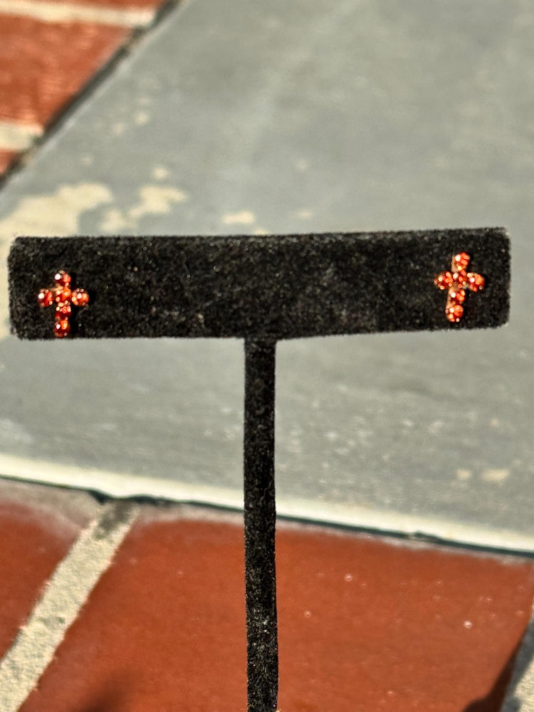 Vintage 10kt Yellow Gold Stud Cross Earrings Garnet Gemstones 10 karat