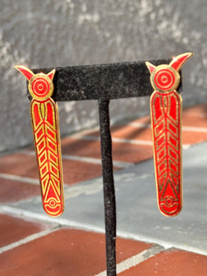Vintage Wendy Renshaw British Museum Red Enamel Owl Earrings – WR BMP Signed