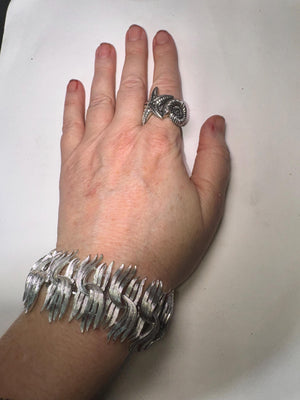 Vintage Lisner Silver-Tone Link Bracelet – Sculptural Mid-Century Modern Statement Jewelry