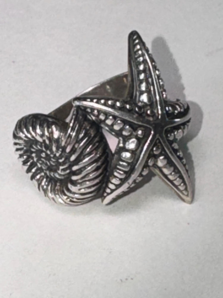 Tracey Mayer Sterling Silver Starfish Ammonite Ring - Size 9