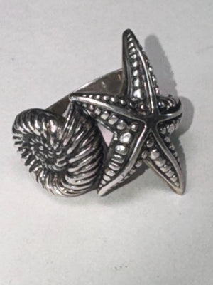Tracey Mayer Sterling Silver Starfish Ammonite Ring - Size 9