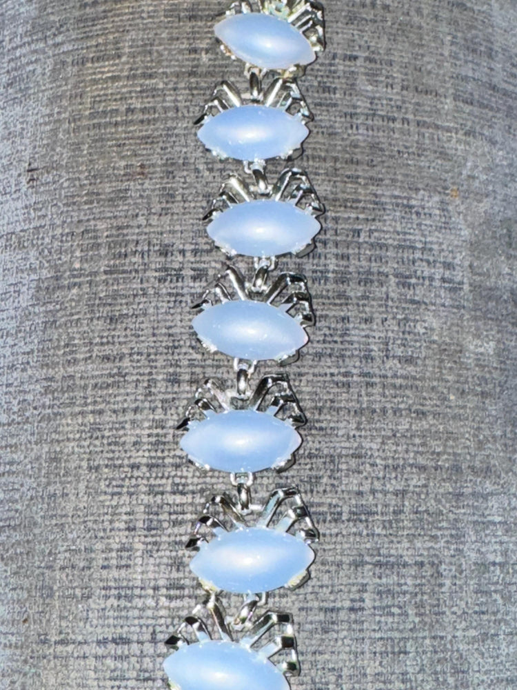 Vintage 1950s Moonglow Thermoplastic Bracelet | Blue Lucite Cabochons | Atomic Mid Century Jewelry