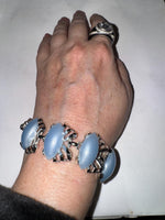 Vintage 1950s Moonglow Thermoplastic Bracelet | Blue Lucite Cabochons | Atomic Mid Century Jewelry