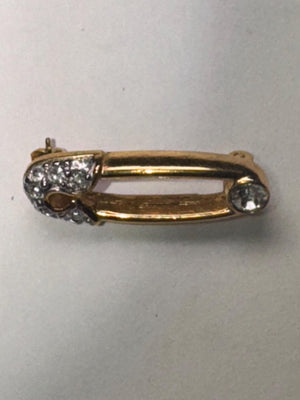 Vintage Trifari Safety Pin Brooch – Gold Tone Rhinestone Mid Century Costume Jewelry