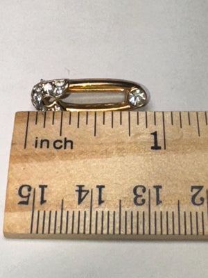 Vintage Trifari Safety Pin Brooch – Gold Tone Rhinestone Mid Century Costume Jewelry