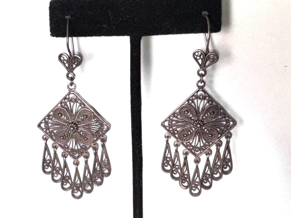 Vintage Turkish Sterling Silver Filigree Dangle Earrings – DGS 925 Handmade Boho Jewelry