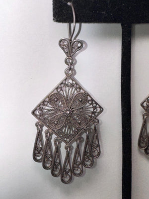 Vintage Turkish Sterling Silver Filigree Dangle Earrings – DGS 925 Handmade Boho Jewelry