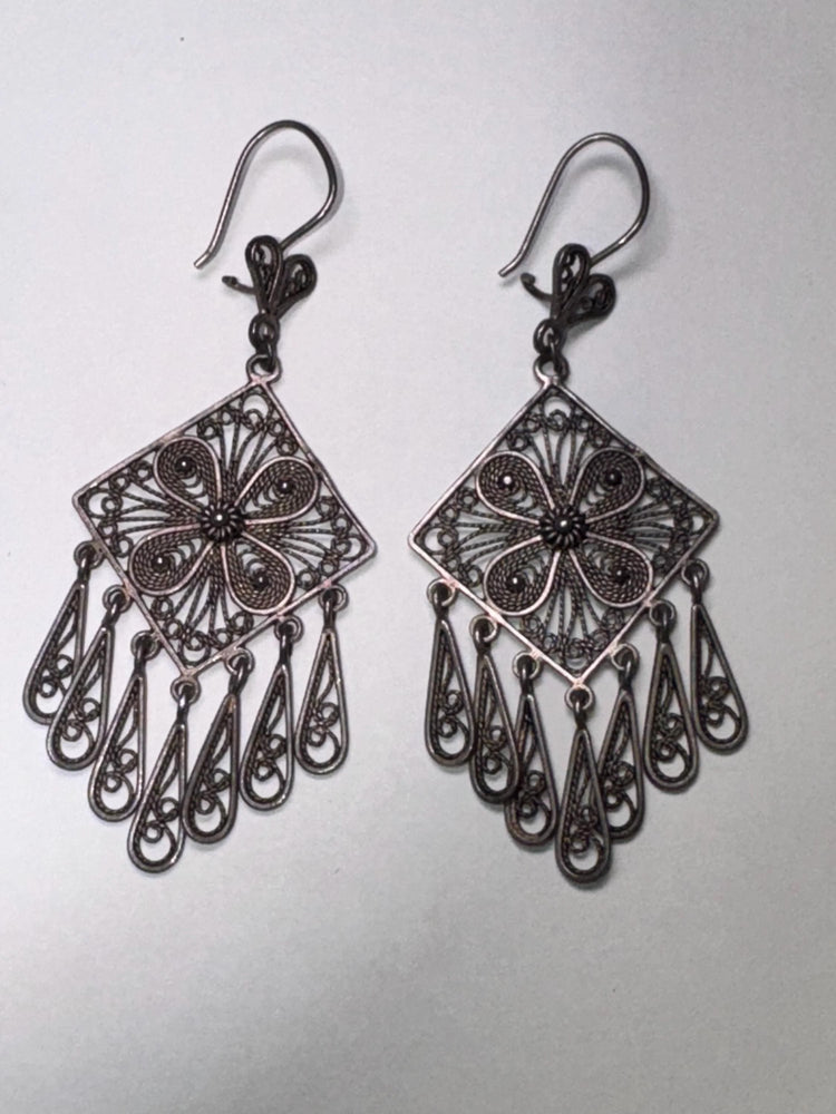 Vintage Turkish Sterling Silver Filigree Dangle Earrings – DGS 925 Handmade Boho Jewelry