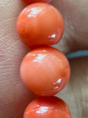 Antique Mediterranean Coral Necklace 26” – Natural Corallium Rubrum Beads, Silvertone Clasp Pull Over