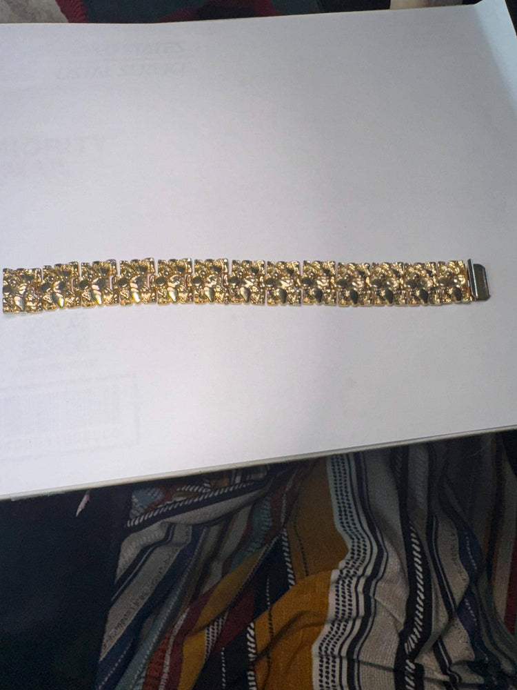 Vintage Gold-Plated Nugget Link Bracelet – Unisex, 7.5” Long x 0.75” Wide