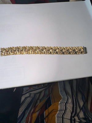 Vintage Gold-Plated Nugget Link Bracelet – Unisex, 7.5” Long x 0.75” Wide
