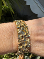 Vintage Gold-Plated Nugget Link Bracelet – Unisex, 7.5” Long x 0.75” Wide