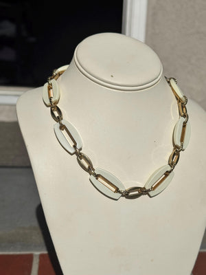 Anne Klein Necklace Lot – Silver Tone & Cream Link Statement Estate Jewelry