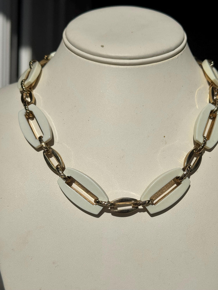Anne Klein Necklace Lot – Silver Tone & Cream Link Statement Estate Jewelry