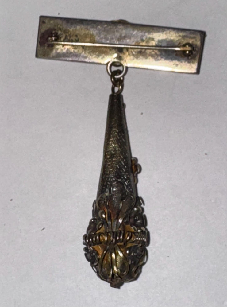 Antique Sterling Silver & 14k Gold Watch Pin Brooch – Victorian Floral Drop, Mixed Metal, C-Clasp