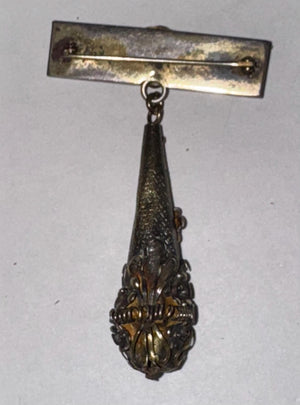Antique Sterling Silver & 14k Gold Watch Pin Brooch – Victorian Floral Drop, Mixed Metal, C-Clasp