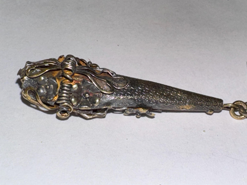 Antique Sterling Silver & 14k Gold Watch Pin Brooch – Victorian Floral Drop, Mixed Metal, C-Clasp