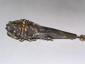 Antique Sterling Silver & 14k Gold Watch Pin Brooch – Victorian Floral Drop, Mixed Metal, C-Clasp