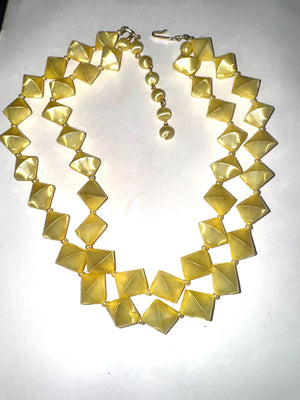 Vintage Japan Pastel Yellow Bead Necklace: Lightweight Two-Strand