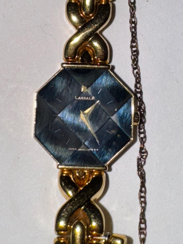 Vintage Lassale Ladies Watch: Octagonal Black Crystal, Gold-Tone Bracelet