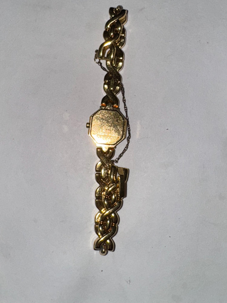 Vintage Lassale Ladies Watch: Octagonal Black Crystal, Gold-Tone Bracelet