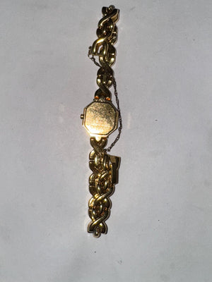 Vintage Lassale Ladies Watch: Octagonal Black Crystal, Gold-Tone Bracelet