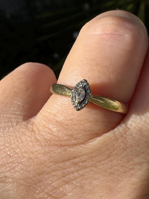 Vintage 10K Yellow Gold Marquise Diamond Halo Ring - Size 8