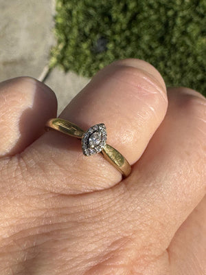 Vintage 10K Yellow Gold Marquise Diamond Halo Ring - Size 8