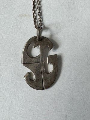 Vintage Eleanore Doskow Sterling Silver Pendant: Abstract SG Initial Design