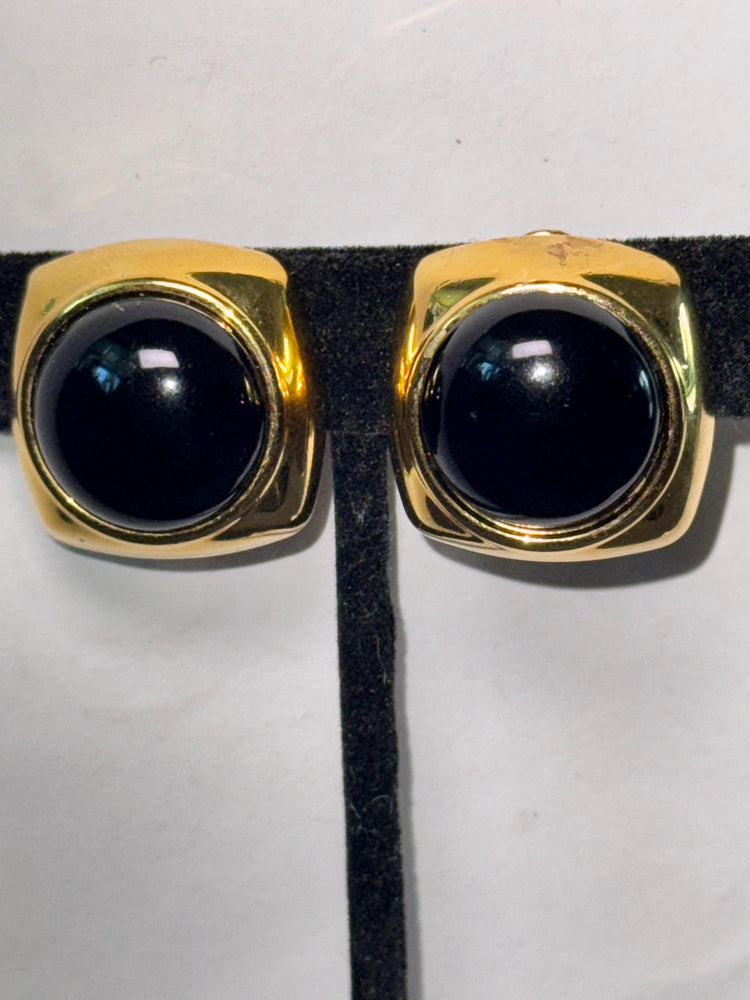 Vintage Monet Black and Gold Clip-On Earrings