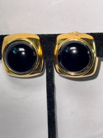 Vintage Monet Black and Gold Clip-On Earrings