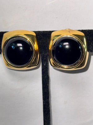 Vintage Monet Black and Gold Clip-On Earrings