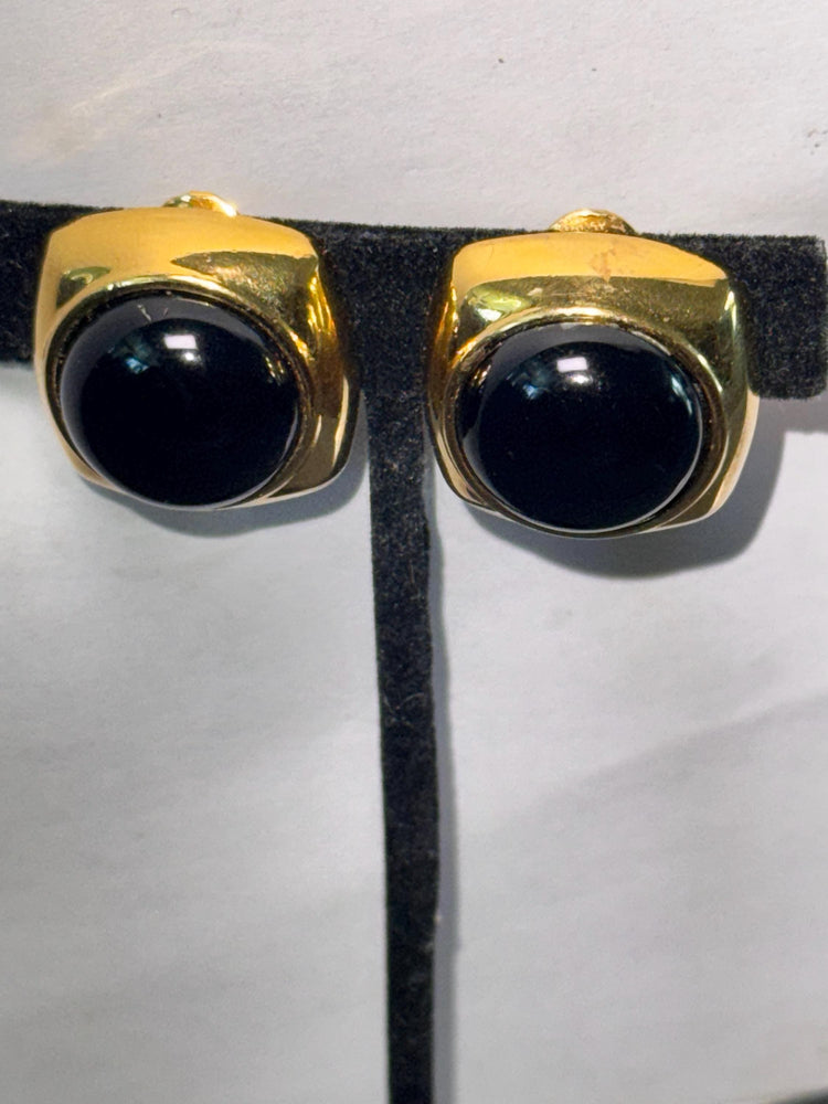Vintage Monet Black and Gold Clip-On Earrings
