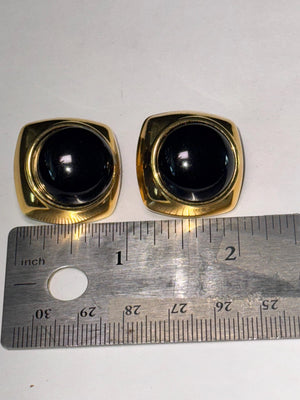 Vintage Monet Black and Gold Clip-On Earrings
