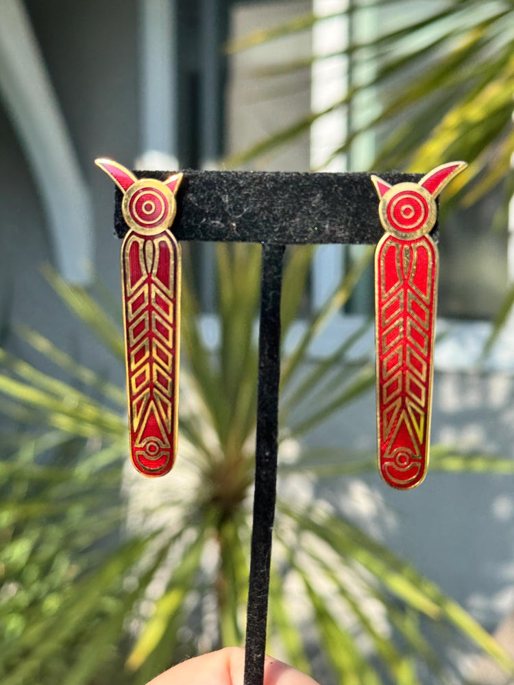 Vintage Wendy Renshaw British Museum Red Enamel Owl Earrings – WR BMP Signed