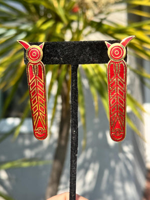 Vintage Wendy Renshaw British Museum Red Enamel Owl Earrings – WR BMP Signed