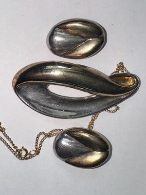 Signed Marek Vismonski Modernist Brooch & Earrings Set – Sterling Silver 925 Sculptural Design