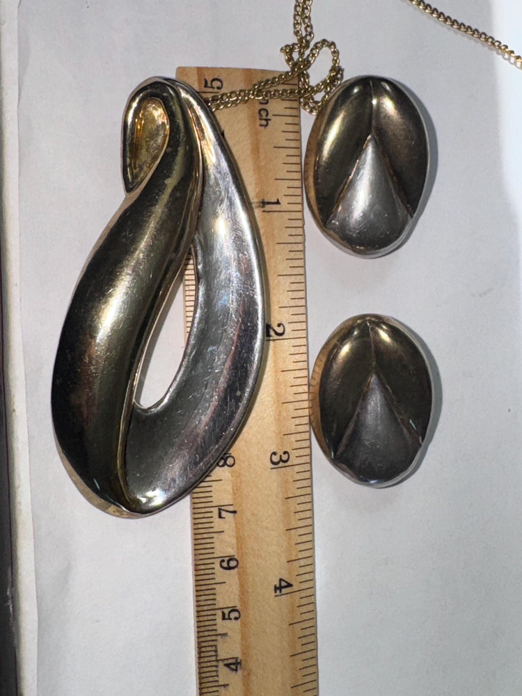 Signed Marek Vismonski Modernist Brooch & Earrings Set – Sterling Silver 925 Sculptural Design