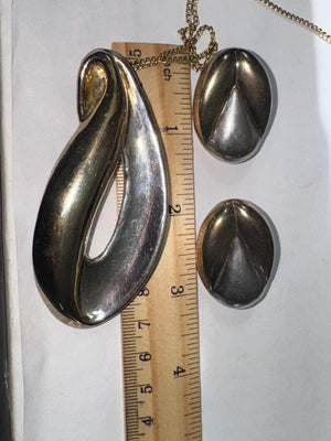 Signed Marek Vismonski Modernist Brooch & Earrings Set – Sterling Silver 925 Sculptural Design