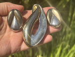 Signed Marek Vismonski Modernist Brooch & Earrings Set – Sterling Silver 925 Sculptural Design